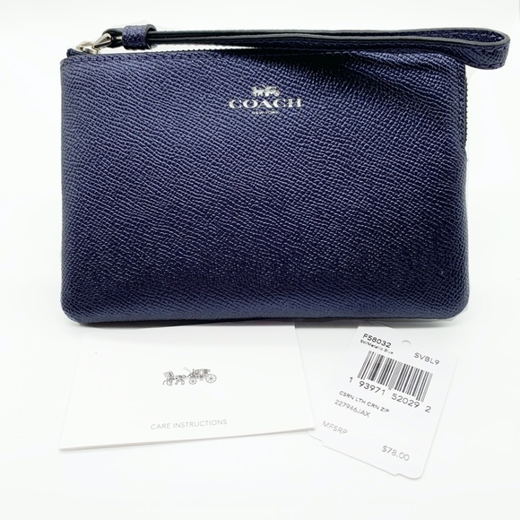 Coach Corner Zip Wristlet - Metallic Blue - Picture 2 of 7